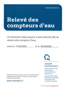 Lire la suite à propos de l’article Début des relevés des compteurs d’eau sur la Commune le 17 avril