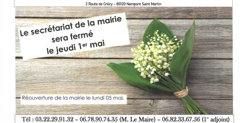 Fermeture de la mairie le 1er mai