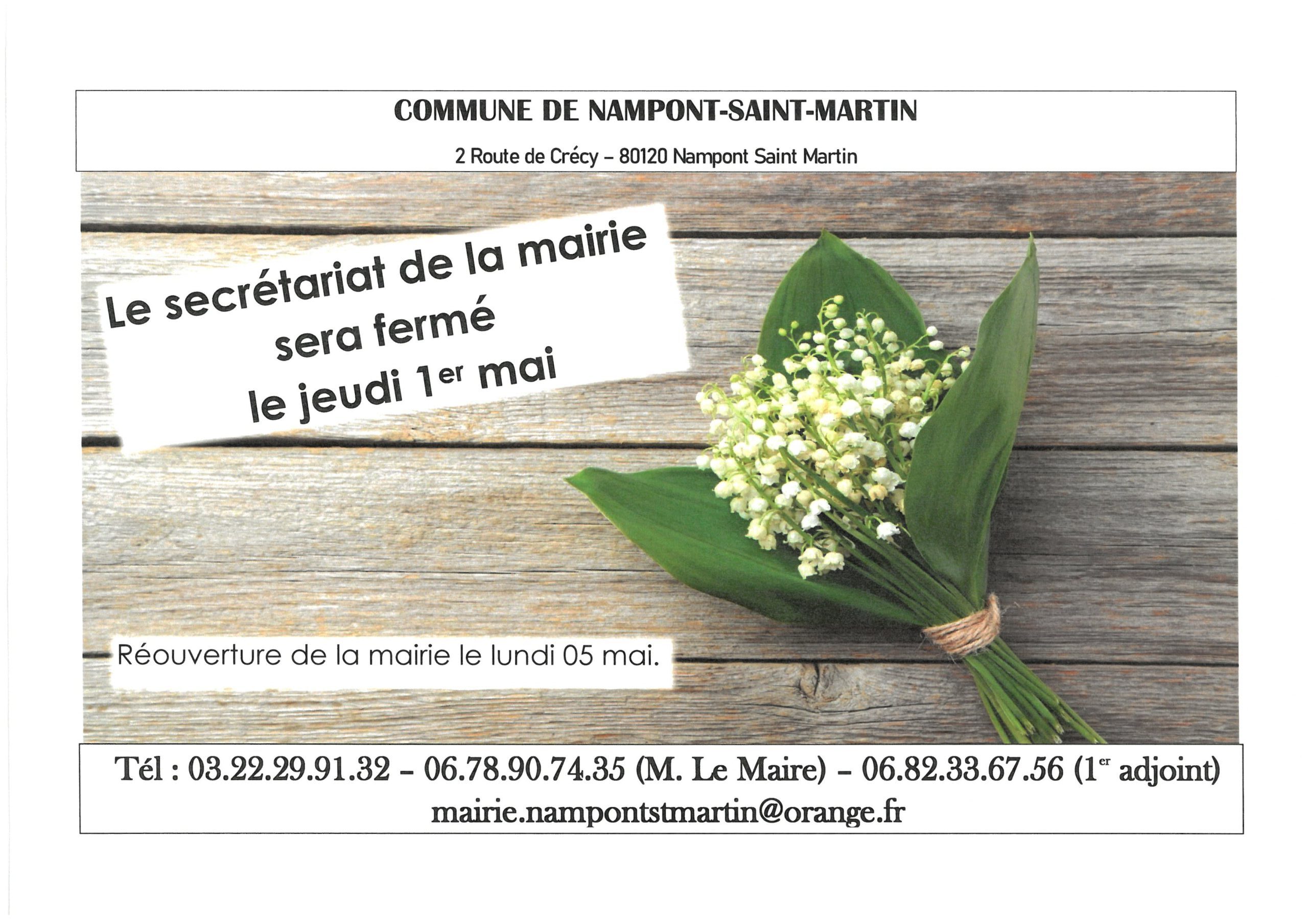 Lire la suite à propos de l’article Fermeture de la mairie le 1er mai