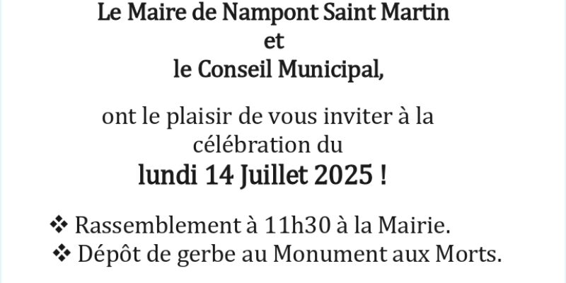 Invitation lundi 14 juillet 2025