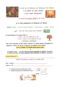 Lire la suite à propos de l’article Repas d’Automne le 21 octobre à 12h00