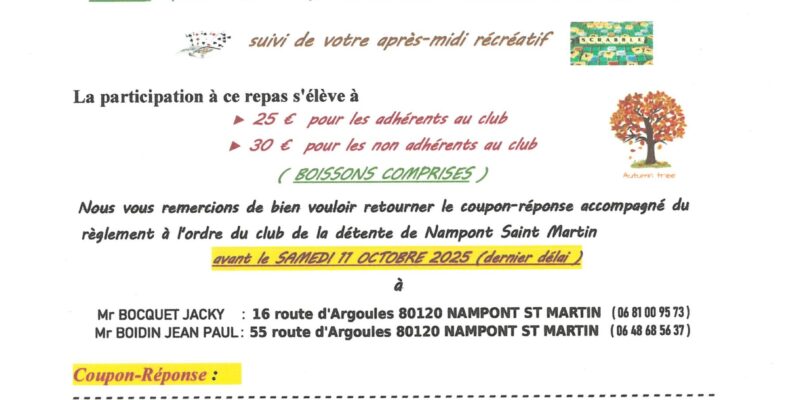 Repas d’Automne le 21 octobre à 12h00