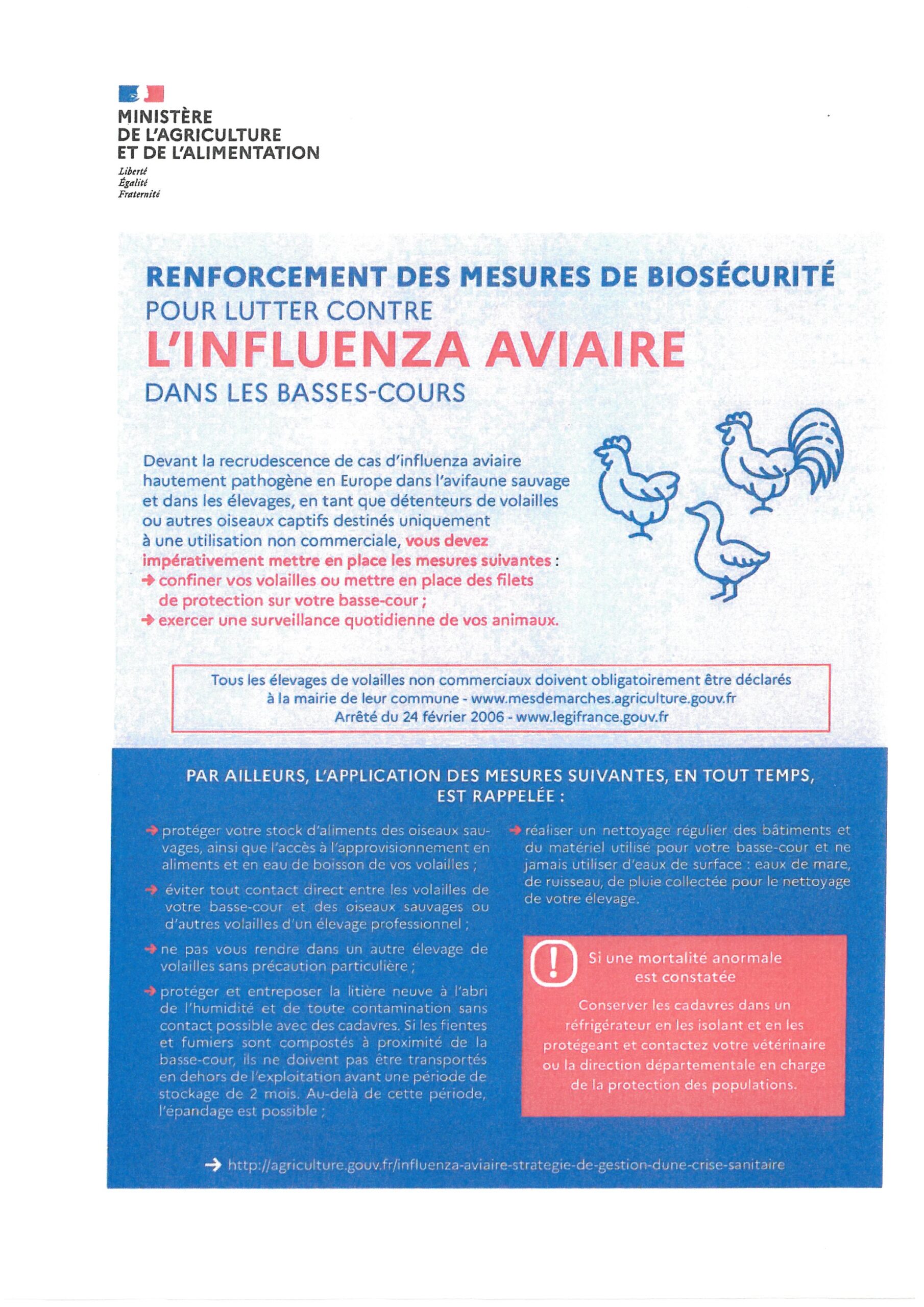 You are currently viewing Renforcement des mesures de biosécurité pour lutter contre l’influenza aviaire dans les basses-cours
